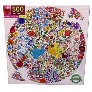 Eeboo Blue Bird Yellow Bird 500 Piece Round Jigsaw‎ Puzzle Women Owned